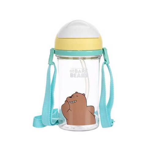 MINISO We Bare Bears Water Bottle with Straw 400ml Grizzly Ice Bear