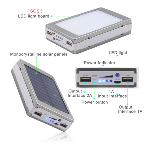 50000mAh Solar Panel LED Light Power Bank External Double USB Battery