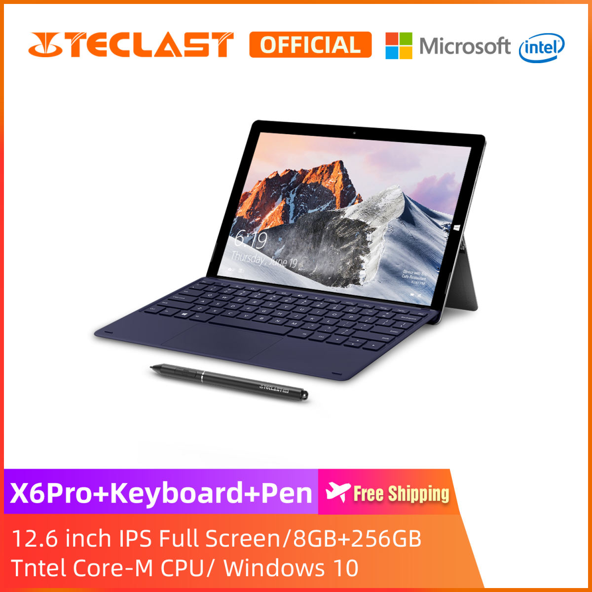 Teclast X6 Pro 2 in 1 โน๊ตบุ๊ค 12.6 นิ้วหน้าจอ IPS วินโดร์ 10