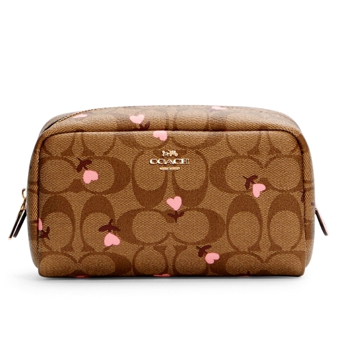 COACH C2901 SMALL BOXY COSMETIC CASE IN SIGNATURE CANVAS WITH HEART