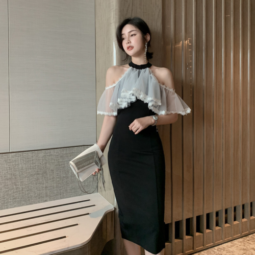 2021 Korean Summer Women's Fashion Strapless Ruffled Lace Mesh Dress ...