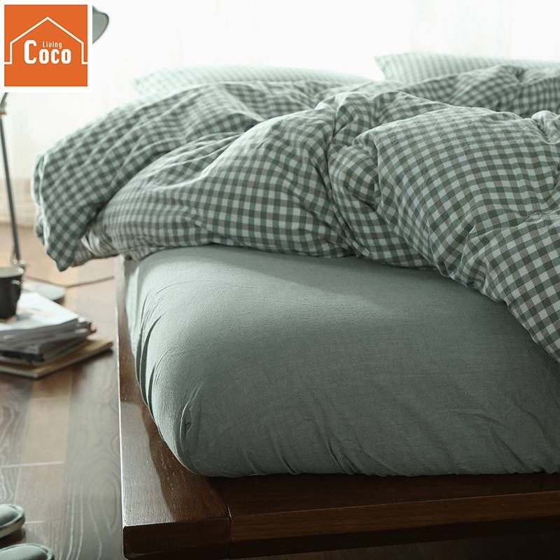 MUJI ผ้าปูที่นอน Fitted sheet（1ชิ้น）6ฟุต/5ฟุต ผ้าฝ้ายแท้ ...