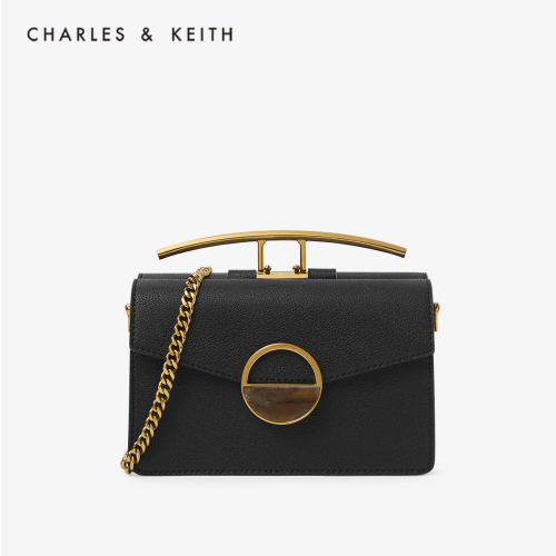 กระเป๋าสีดำ Charles Keith Stone Embellished Buckle Shoulder Bag CK2